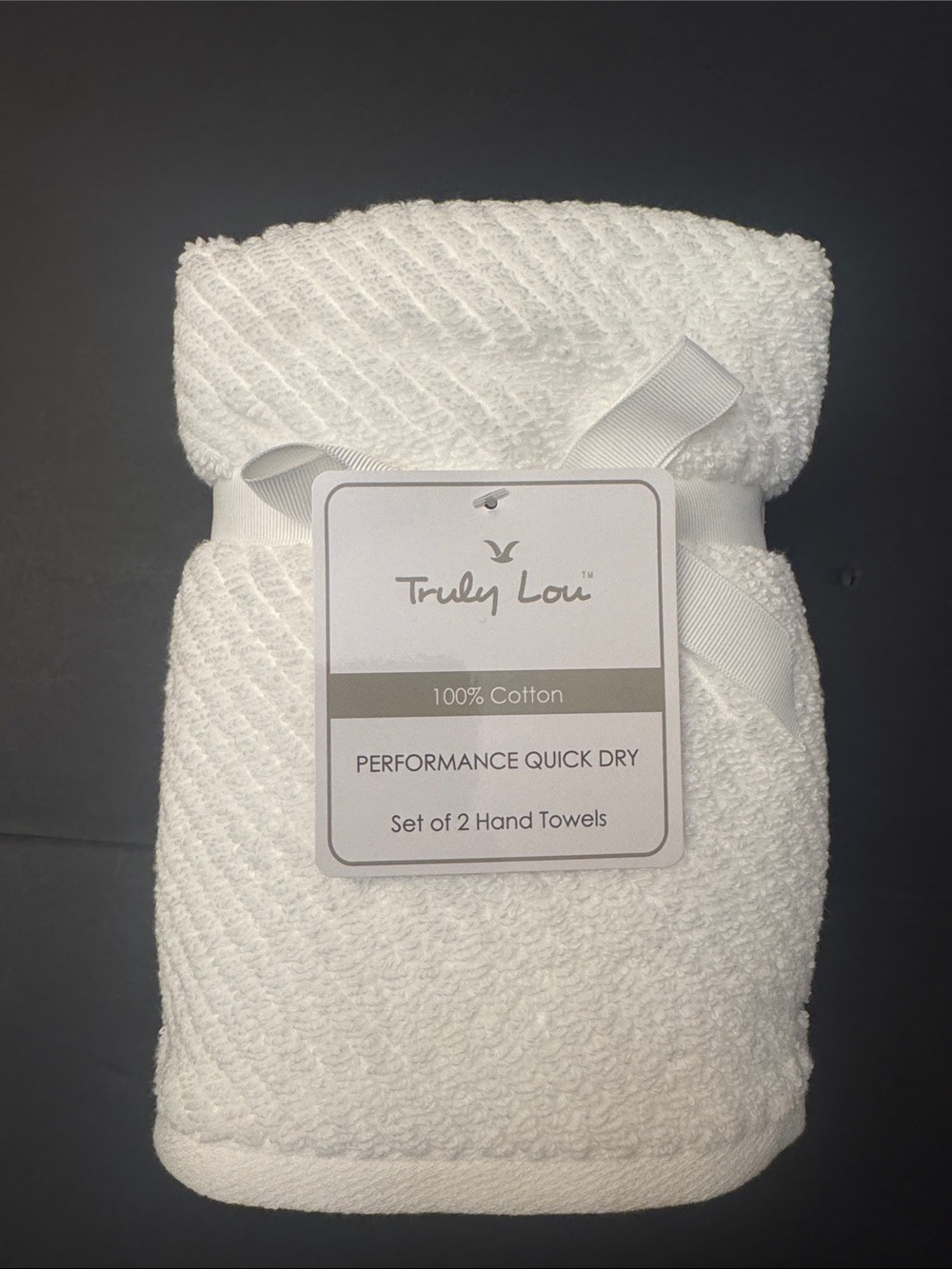 2pc TRULY LOU Performance Quick Dry Textured Cotton Bath Hand Towel Set - White